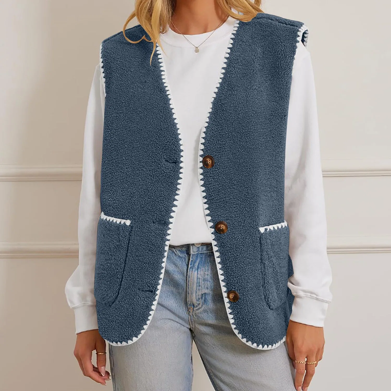 Женский безрукавный жилет с флисом, модель Winter Warm, бренд, A04 Blue — фото 4