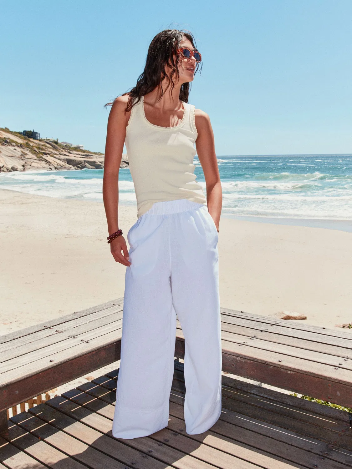 Брюки широкие White Linen Blend Wide Leg Next, белый