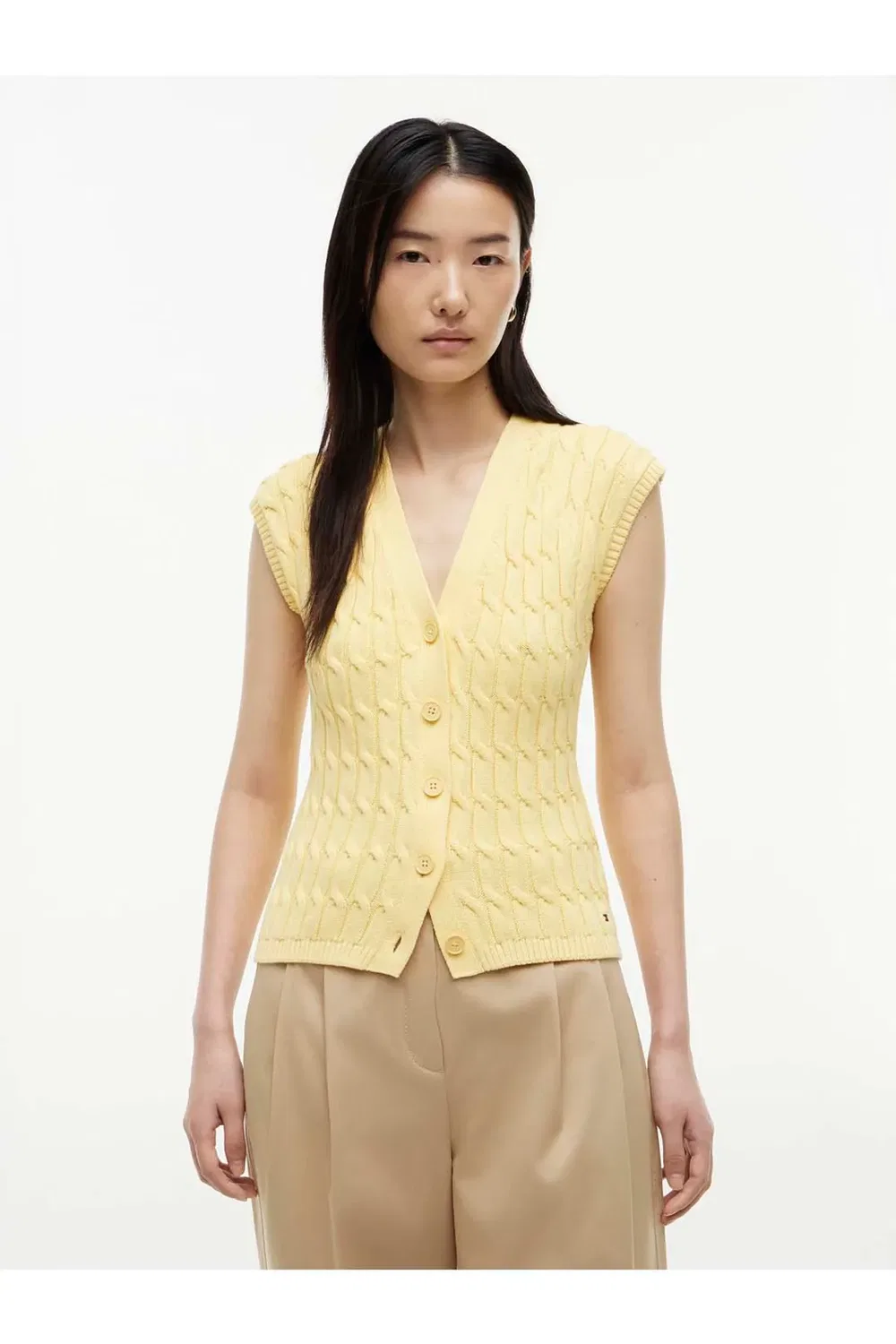 Женский вязаный жилет с кабельным узором Mid GG Tommy Hilfiger, Yellow — фото 2