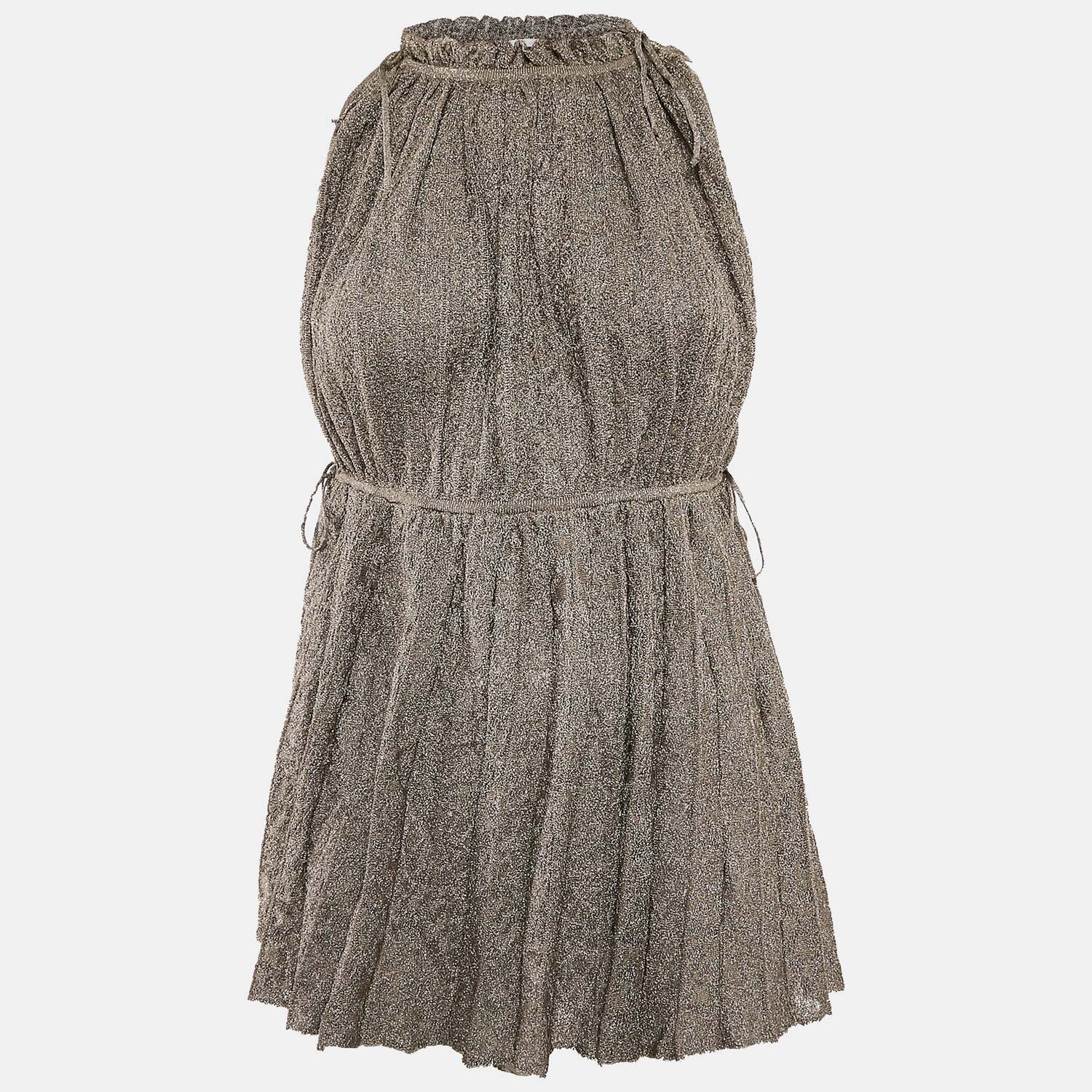 

M Missoni Зеленый трикотажный топ без рукавов с плиссированной отделкой и люрексом