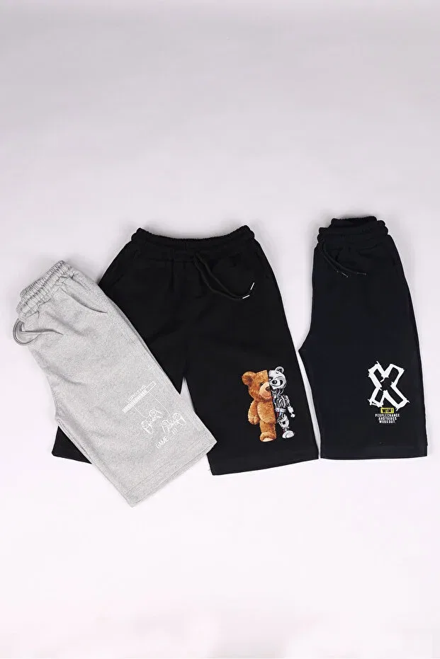 Детские шорты для мальчиков с принтом 3-шт Çiggo Kids, Gray-Black-Navy Blue