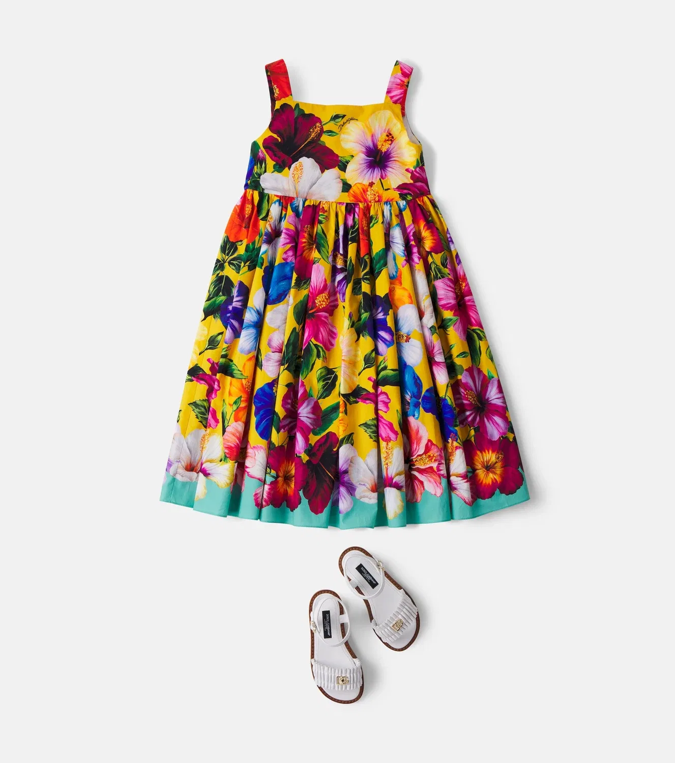 Плиссированное платье с цветочным принтом Dolce&Gabbana Kids, желтый — фото 2