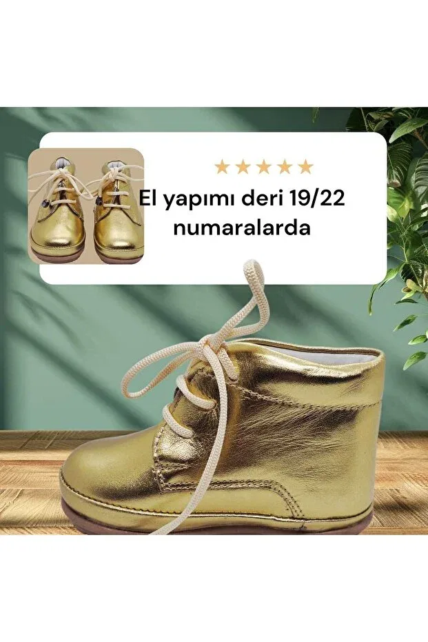 Детские туфли для девочек на шнуровке Momy, Gold — фото 3