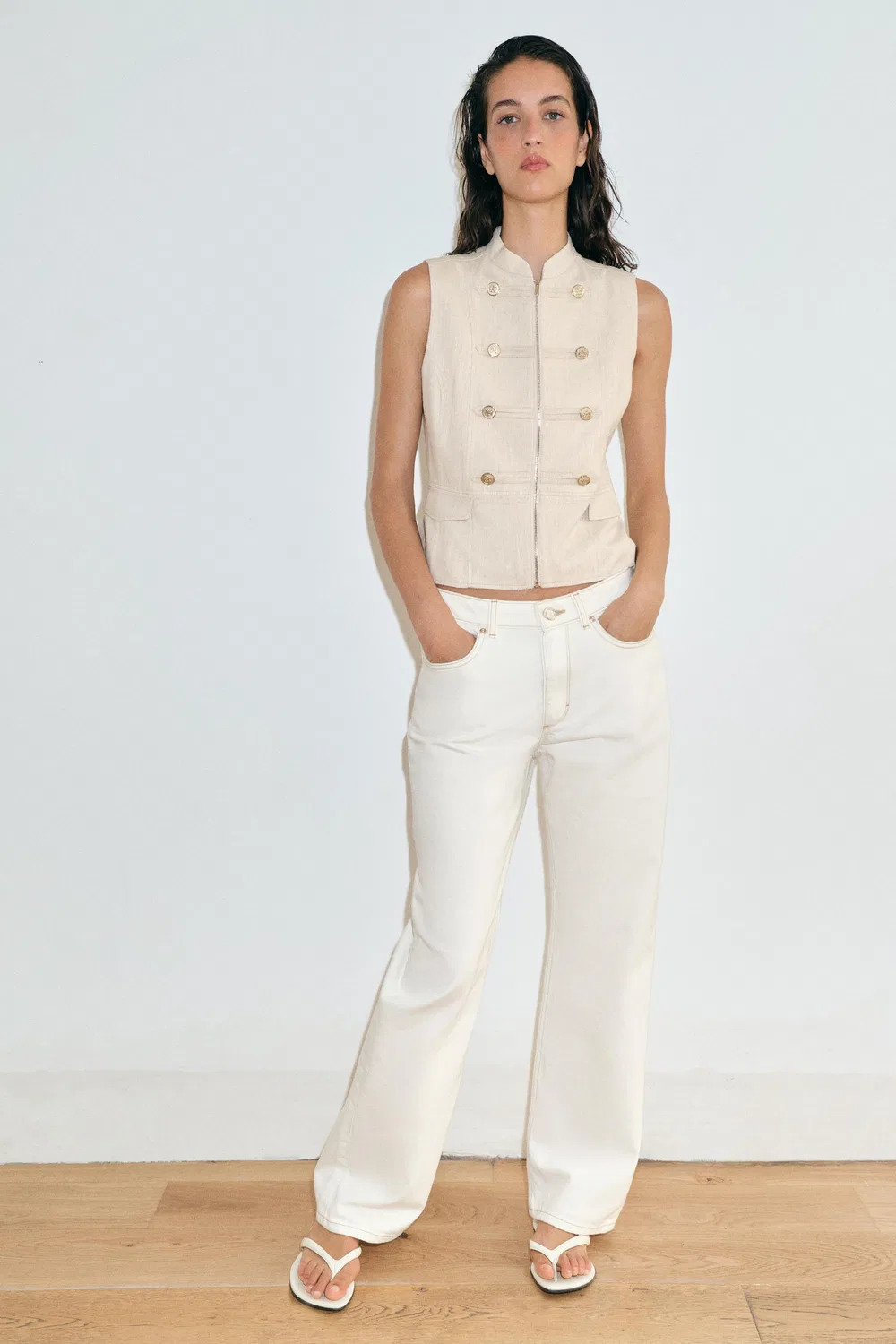 Жилет с застежкой-бабочкой ZARA, Light beige