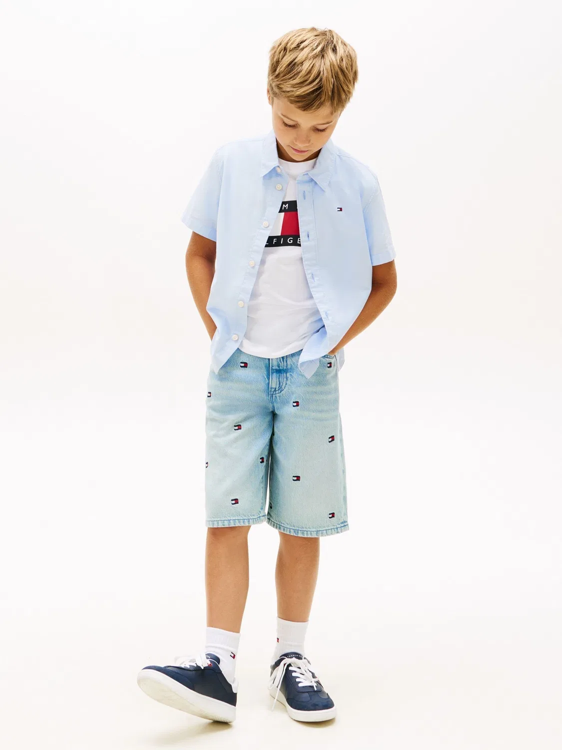 Рубашка Oxford с вышивкой флага Tommy Hilfiger, синяя — фото 3