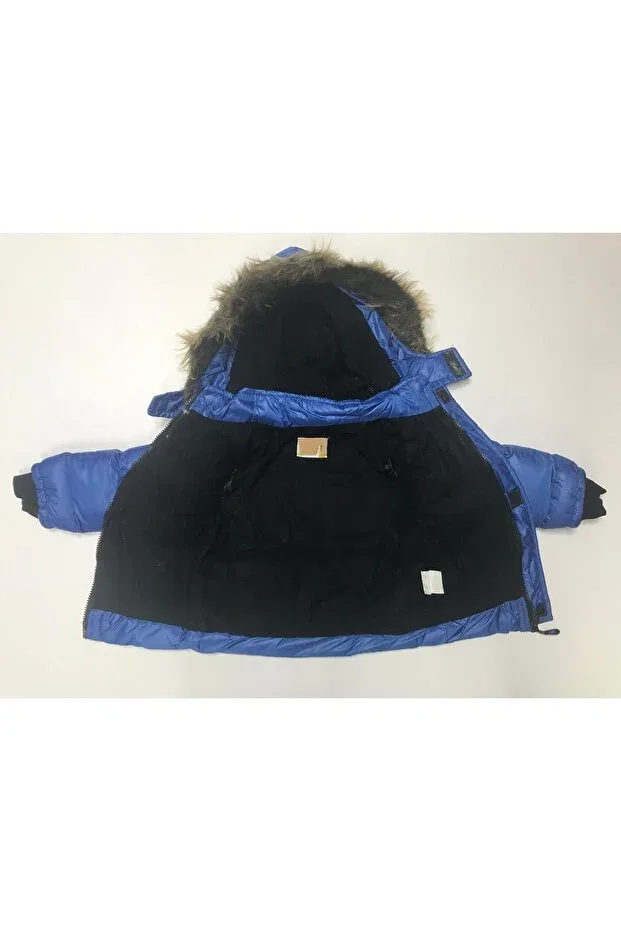 Детское пальто для девочек с капюшоном Boy's Coat Baby Slon Kids Clup, Sax Blue — фото 3