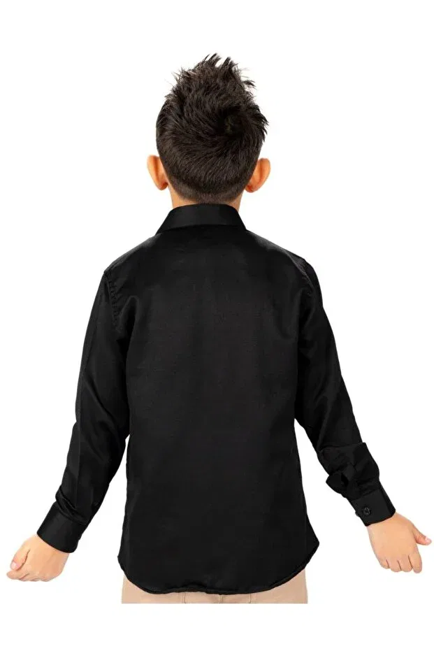 Детская для мальчиков рубашка из льна Dobby linen shirt Terry, Black — фото 2