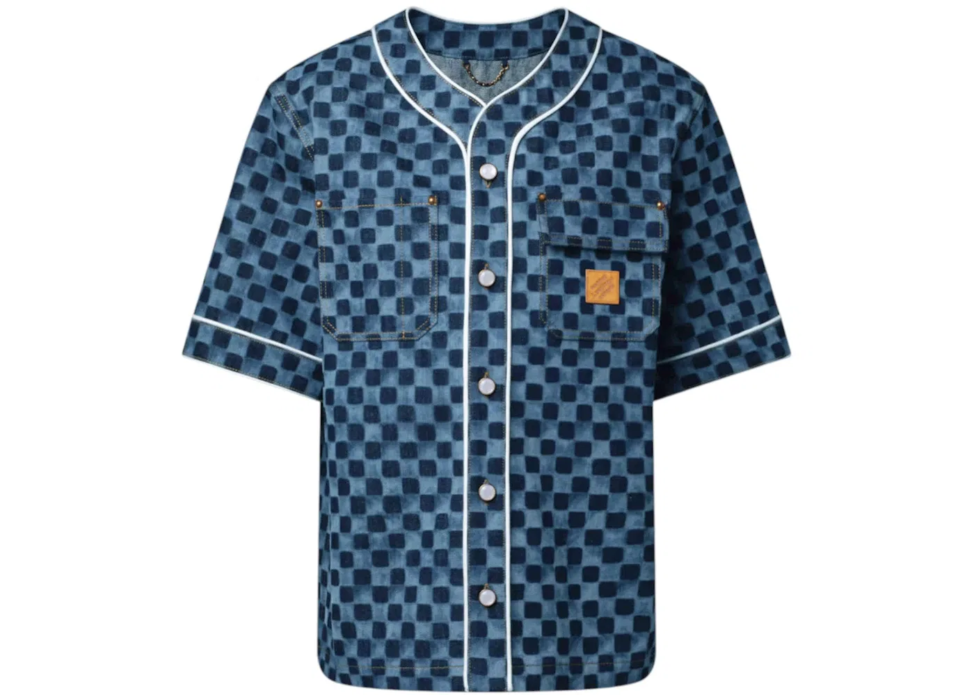 Мужская рубашка с принтом Louis Vuitton x Nigo Damier Denim Baseball Shirt, Indigo