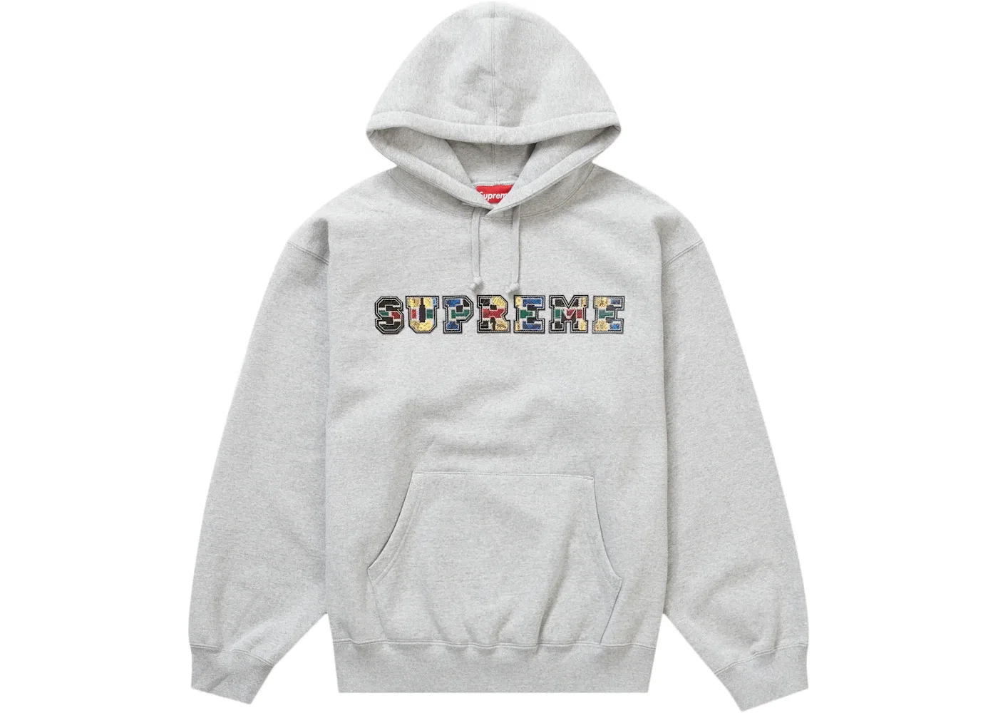 Мужское худи с принтом Supreme Collegiate Patchwork Leather, Heather Grey