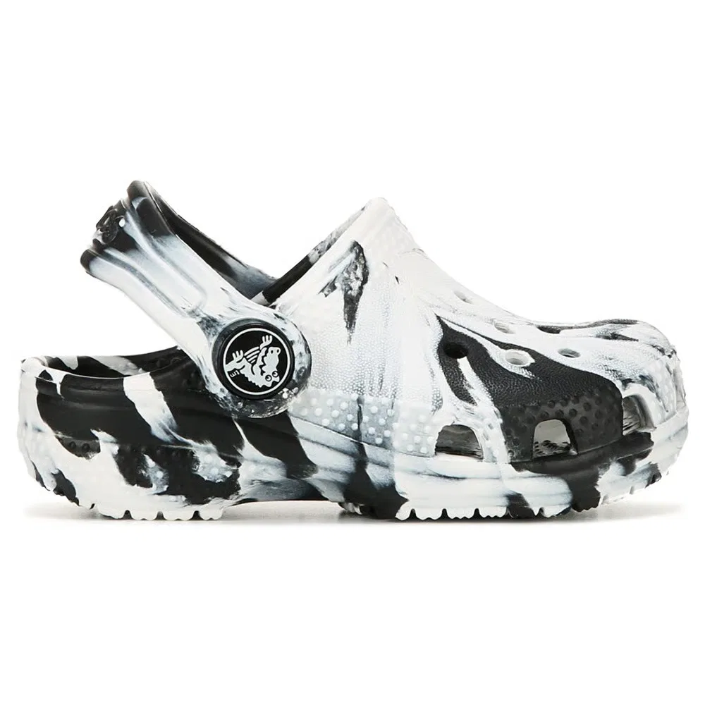 Детские классические сабо с мраморным рисунком для малышей Crocs, Black White Marble — фото 2