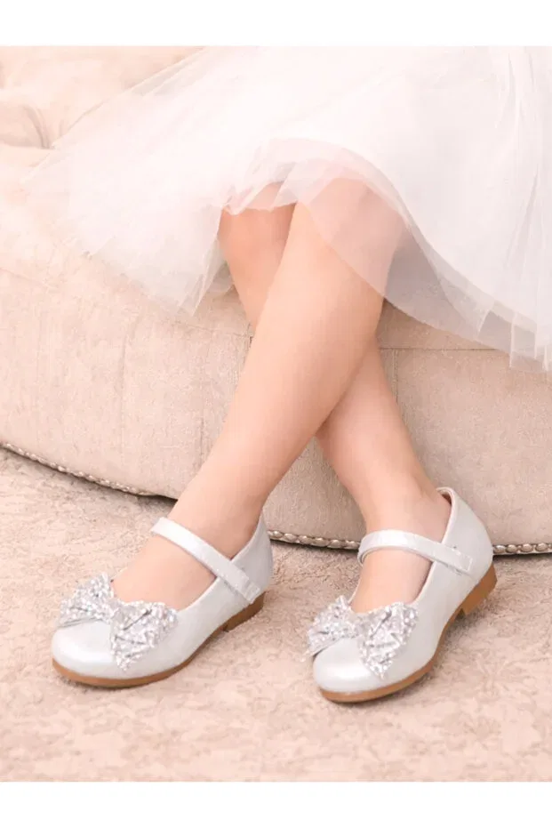 Детские балетки для девочек с бантом ✨ hologram party - holiday girls' ballet flats Casabony, Beige