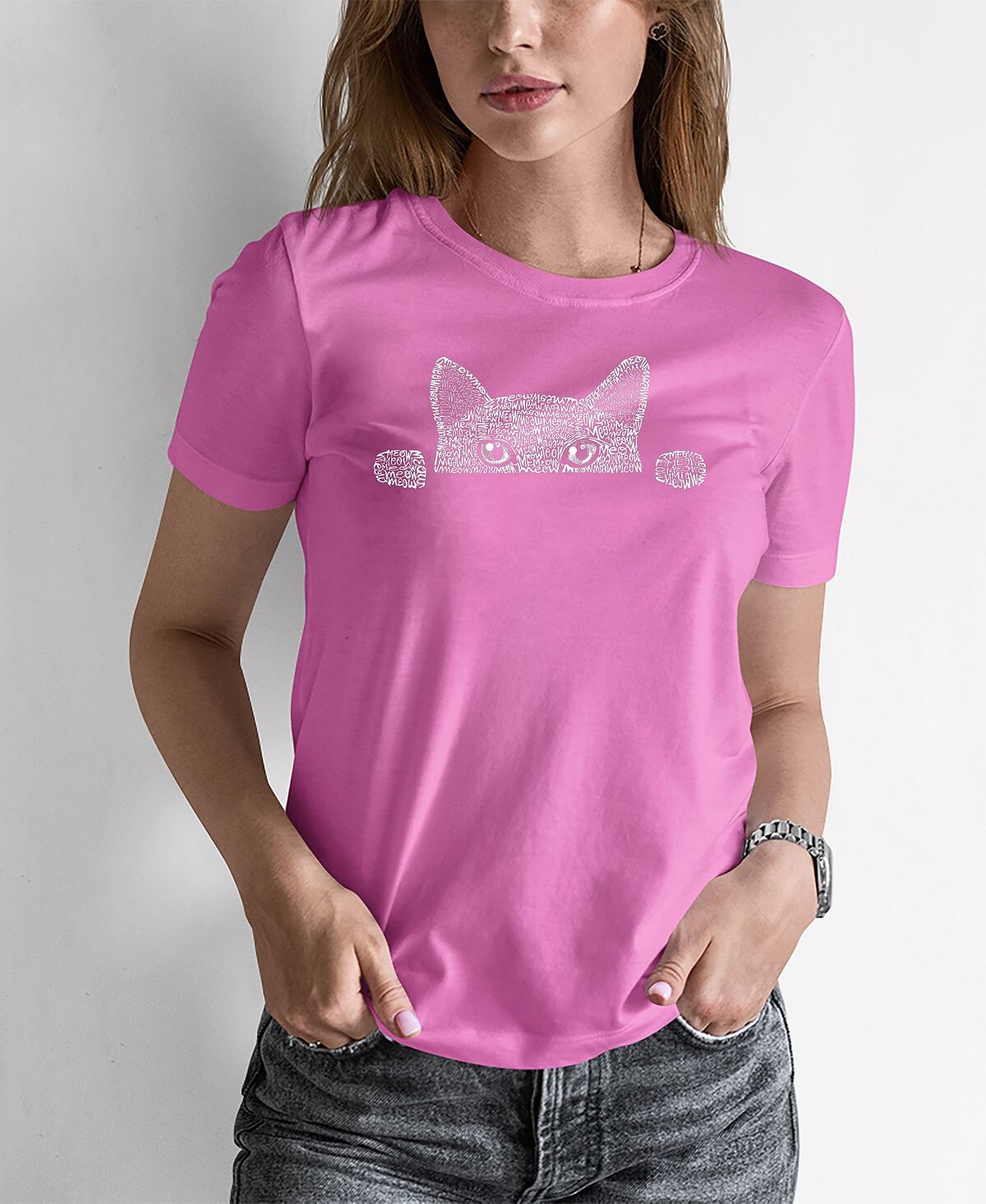 

Женская футболка word art peeking cat LA Pop Art, розовый
