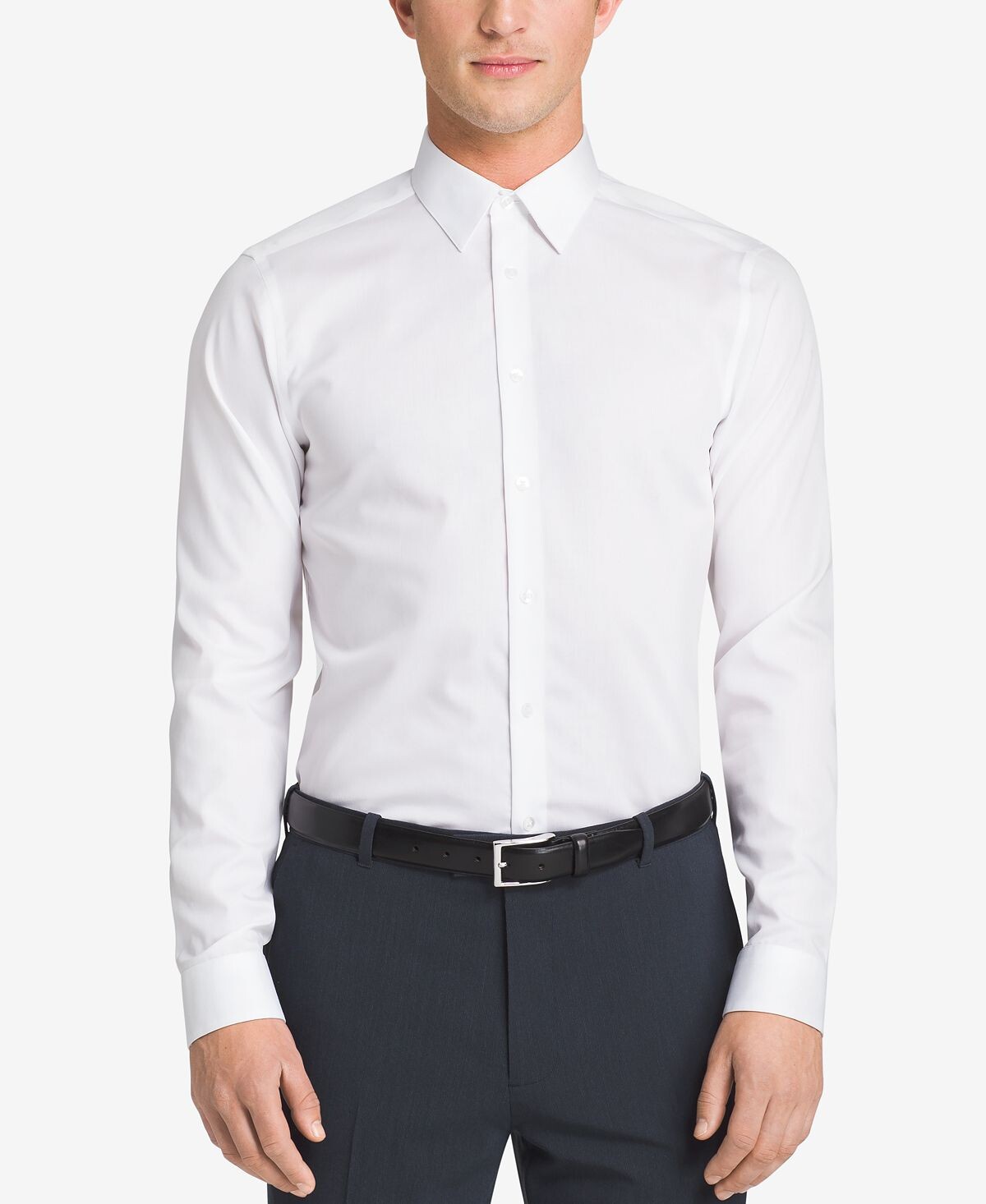 Мужская классическая рубашка slim fit non iron performance с воротником в елочку Calvin Klein, белый — фото 3
