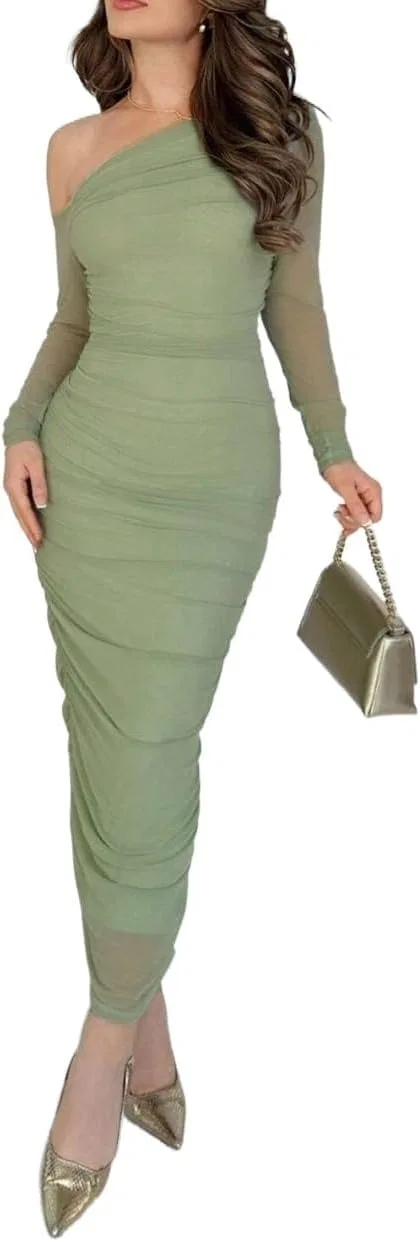 Женское элегантное платье-миди с асимметричным вырезом Generic, Mint Green