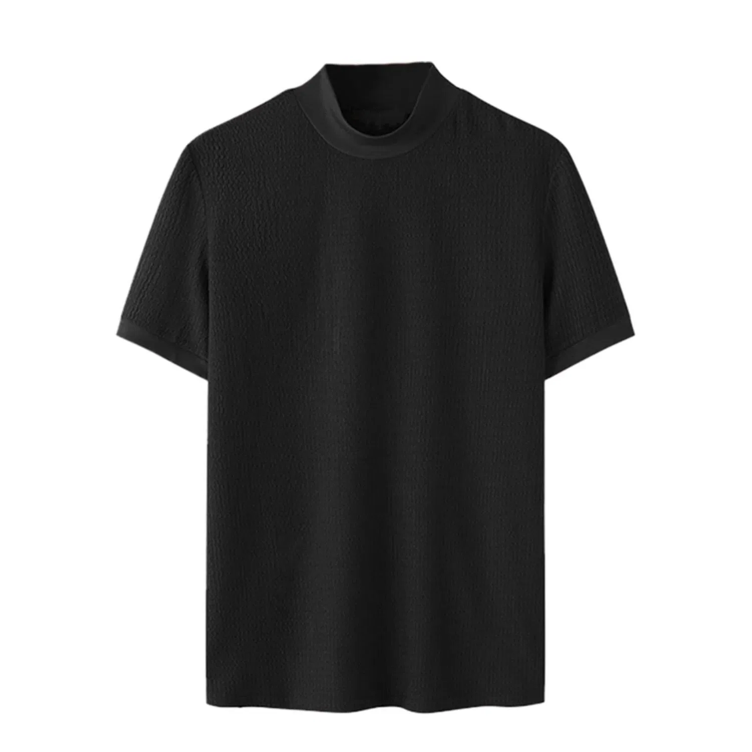 Мужская футболка с высоким воротом, короткий рукав, однотонная, Z51-black Mock Neck Tops for Men — фото 4