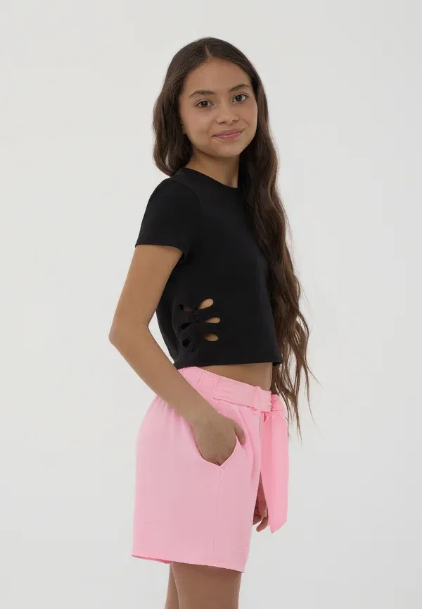 Футболка хлопковая Crop con dettagli cut-out Terranova, черный — фото 3