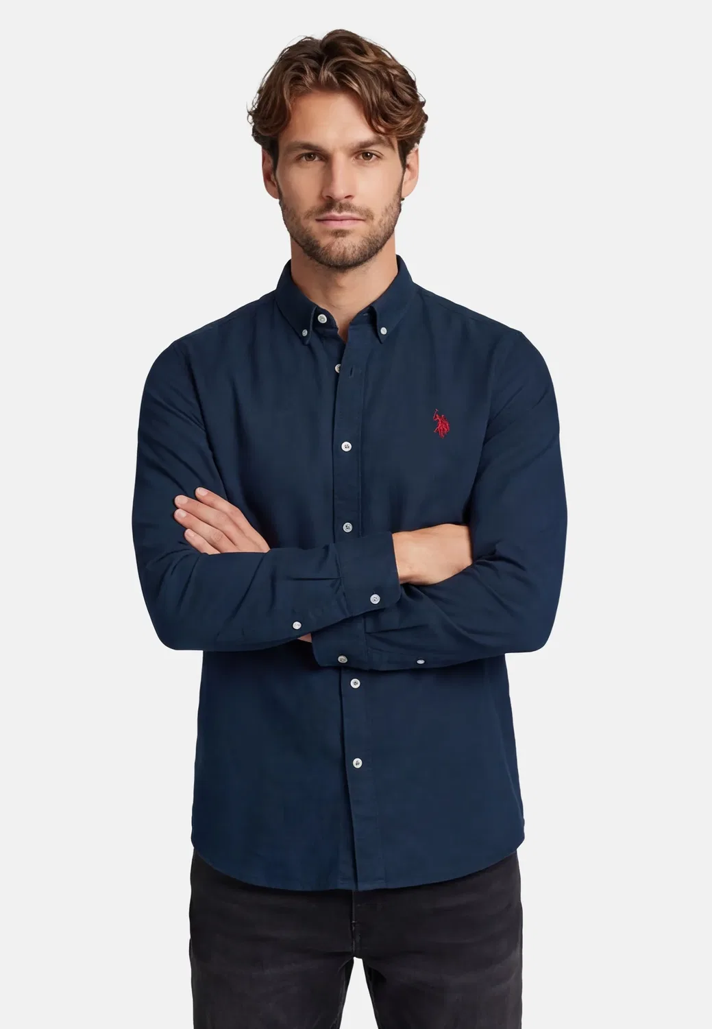 Мужская рубашка из льняной смеси Button-Down U.S. Polo Assn., Navy — фото 2
