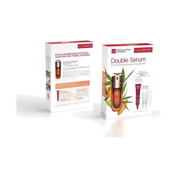 Набор косметики для интенсивного ухода за лицом и контуром глаз с сывороткой Double Serum 50 мл кремом для контура глаз Total Eye Lift 7 мл и кремом-маской Cryo Flash Mask 8 мл Cofre Double Serum G9 & Total Eye Lift CLARINS