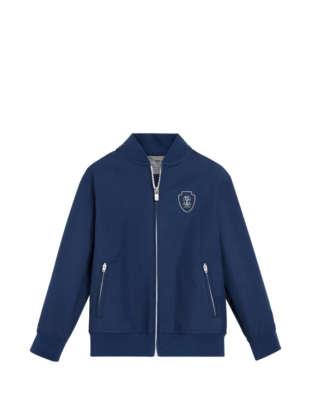 Нейлоновый свитшот с логотипом-нашивкой Brunello Cucinelli Kids, синий