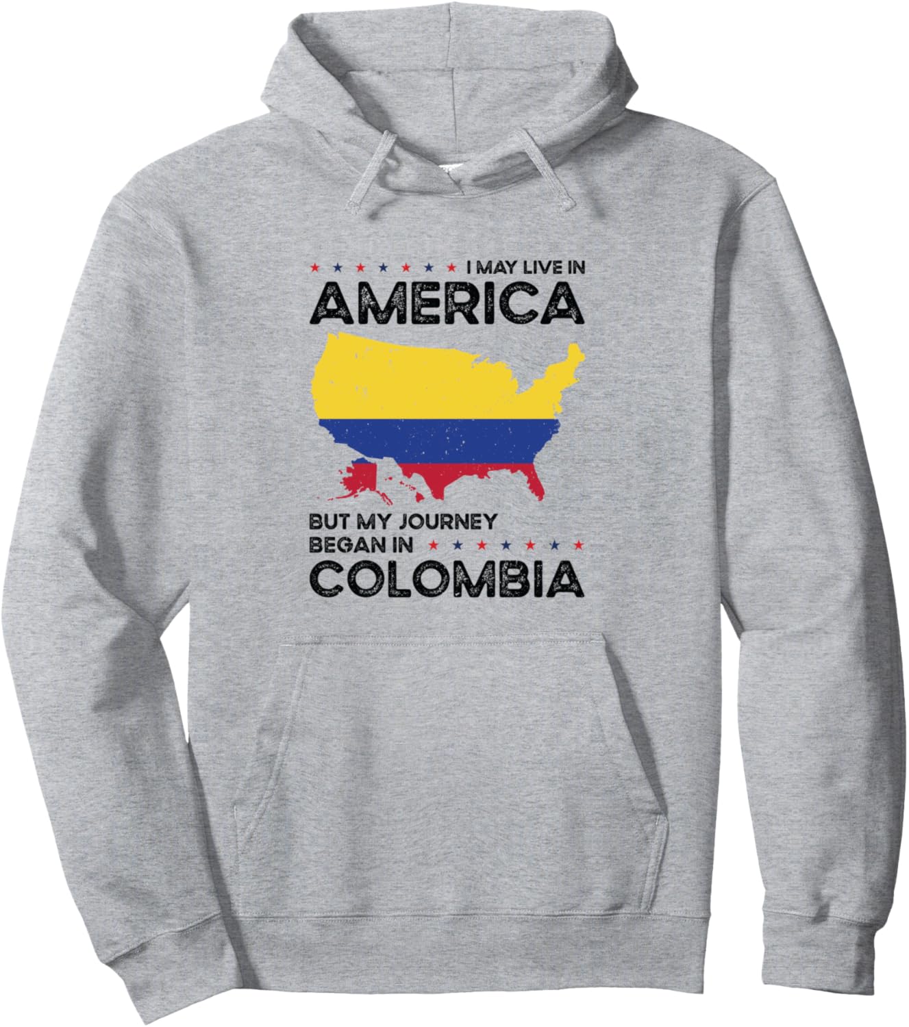 

Толстовка с американским флагом «Колумбия - американский патриот» May Live In America My Journey Began In Colombia, серый