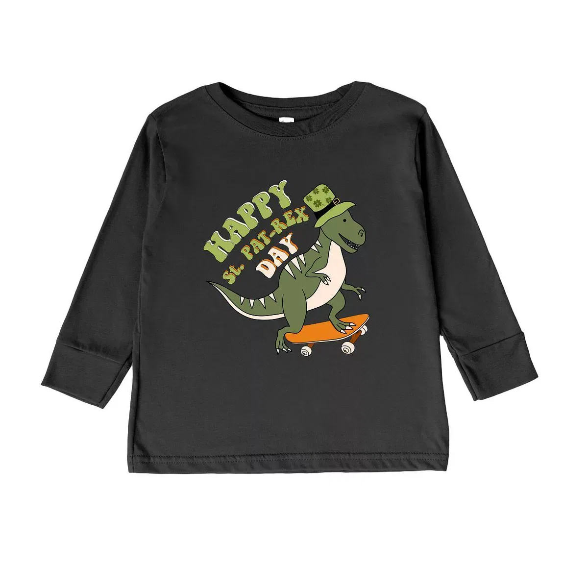 Детская футболка с длинным рукавом с принтом Happy St. Pat-Rex Day The Juniper Shop, Black