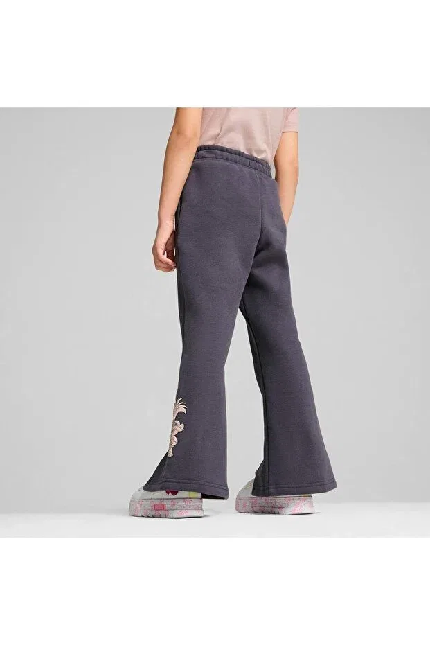 Детские спортивные штаны для девочек широкие с принтом Puma Kids, Galactic Gray — фото 2