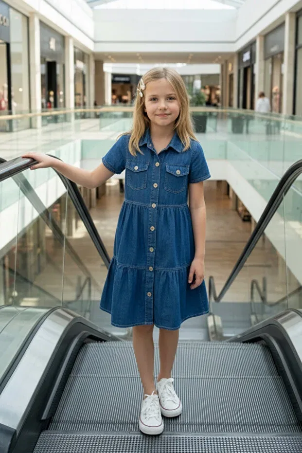 Детское джинсовое платье-трапеция для девочек Hç Hülya Çelik Kidswear 2018, Blue — фото 3