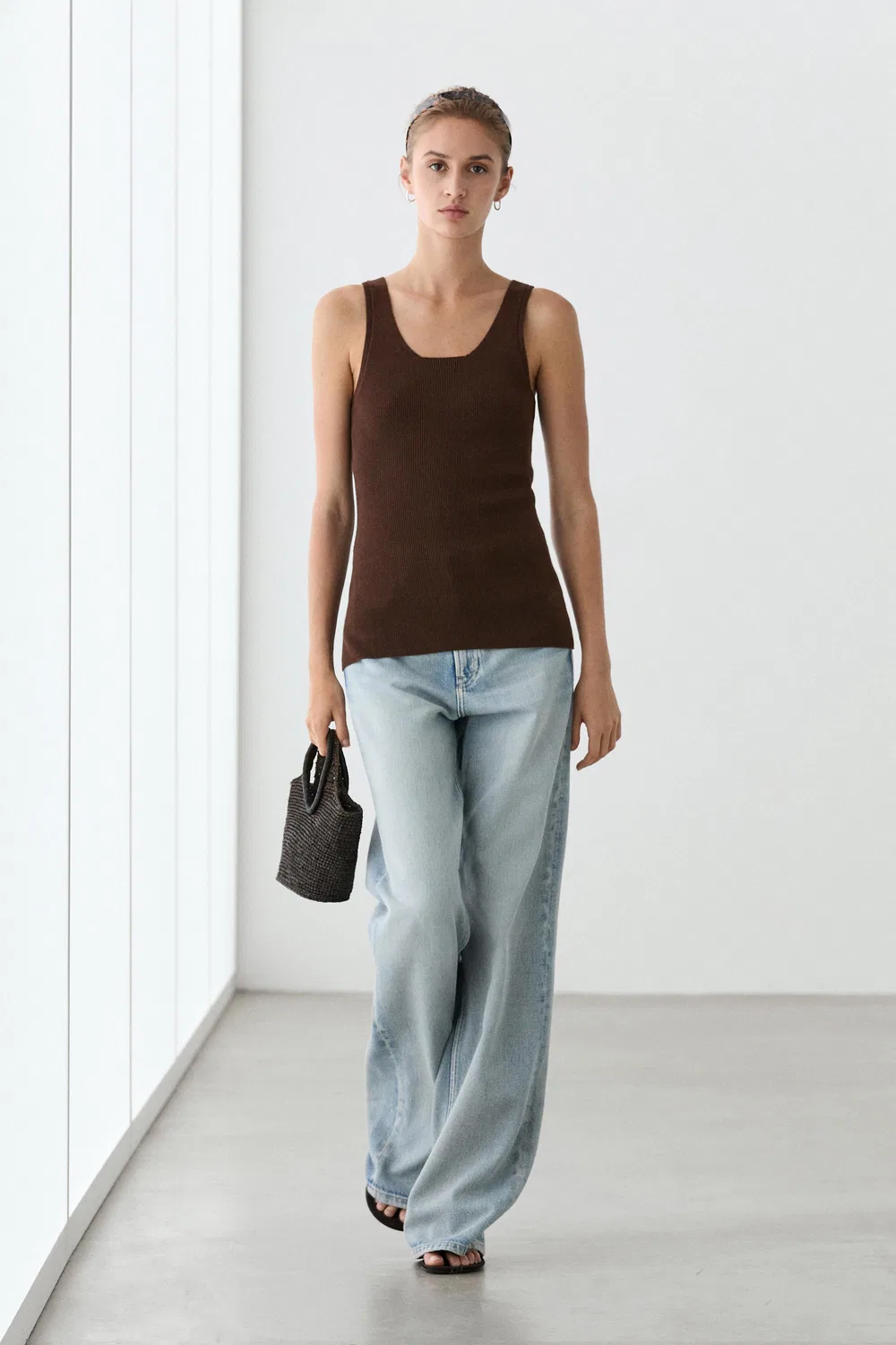 Топ в рубчик Massimo Dutti, базовый элемент гардероба, коричневый
