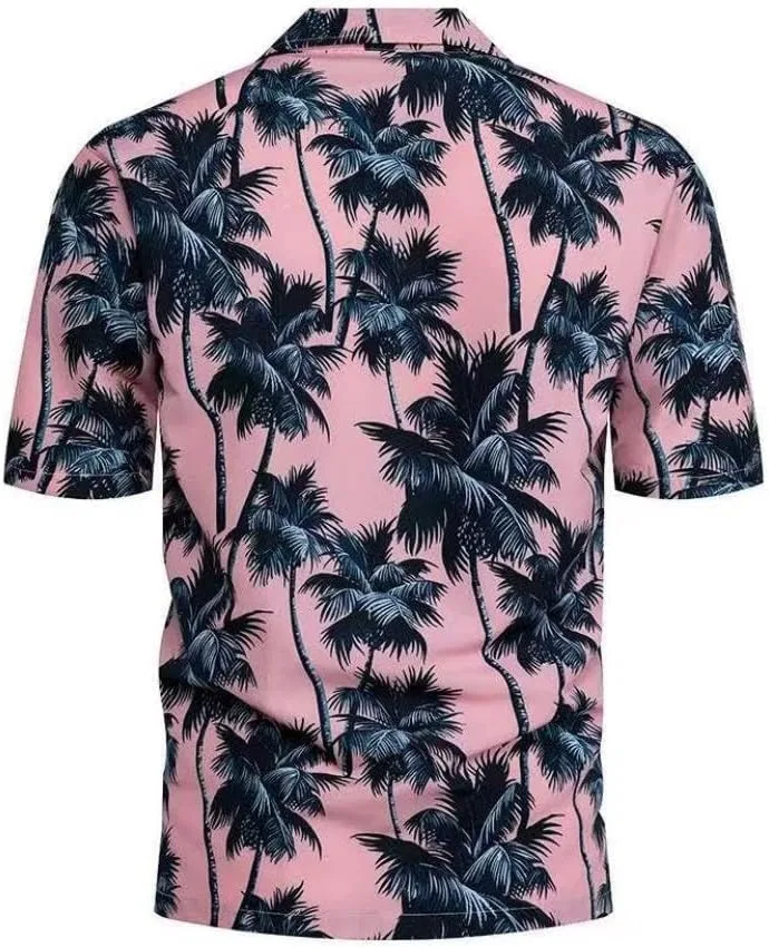 Мужская гавайская рубашка с коротким рукавом, с принтом, H-Pink Coconut Tree — фото 2