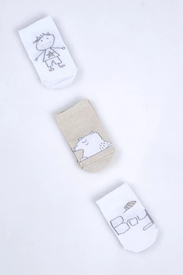 Детские носки для мальчиков с принтом Mink Teddy Bear & Child Figure Patterned Cocole Socks, Multicolor