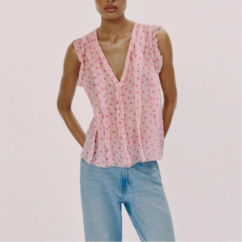 Женская рубашка с V-образным вырезом ZARA, Pink — фото 4