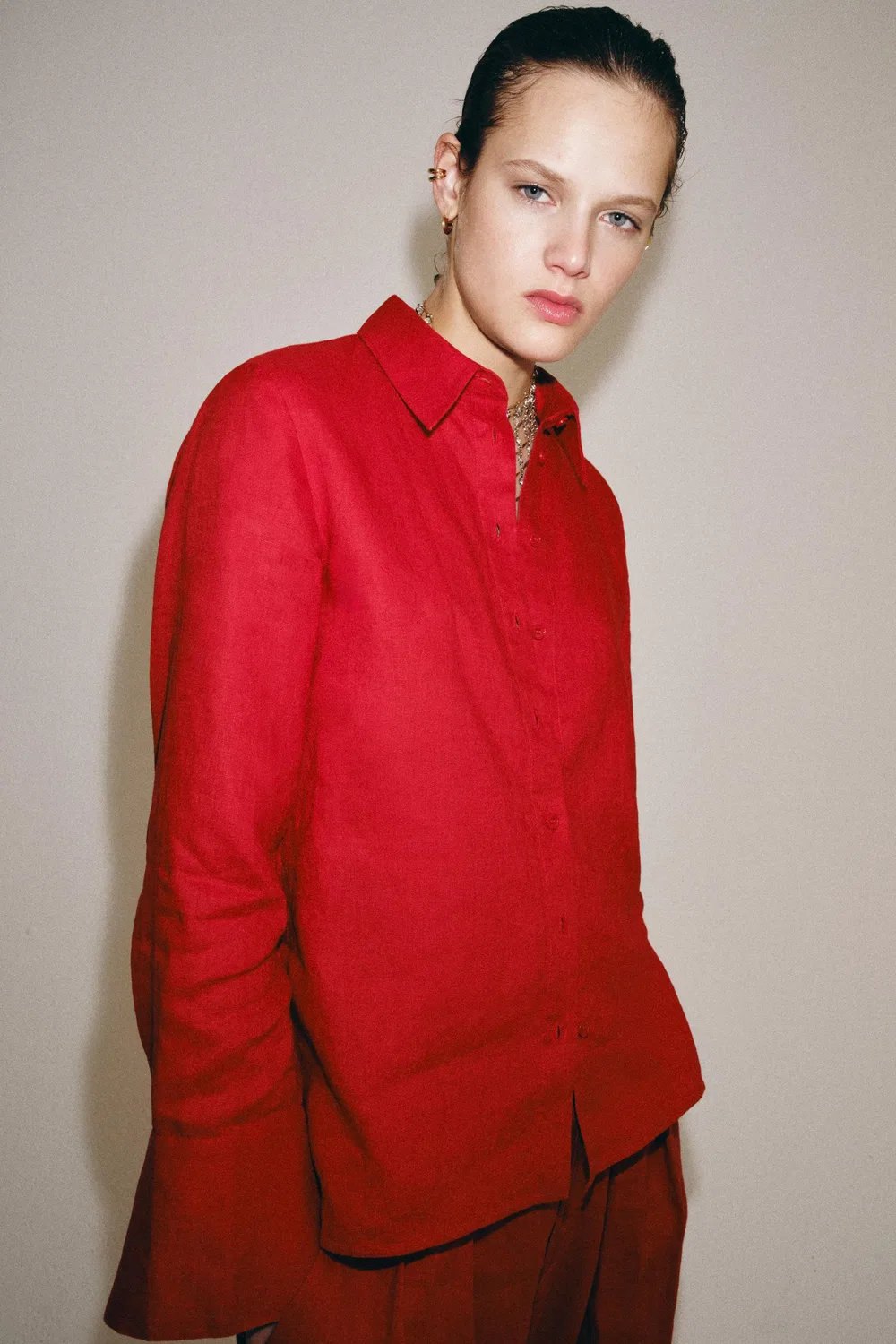 Рубашка из 100% льна из коллекции ZW. ZARA, Red — фото 2