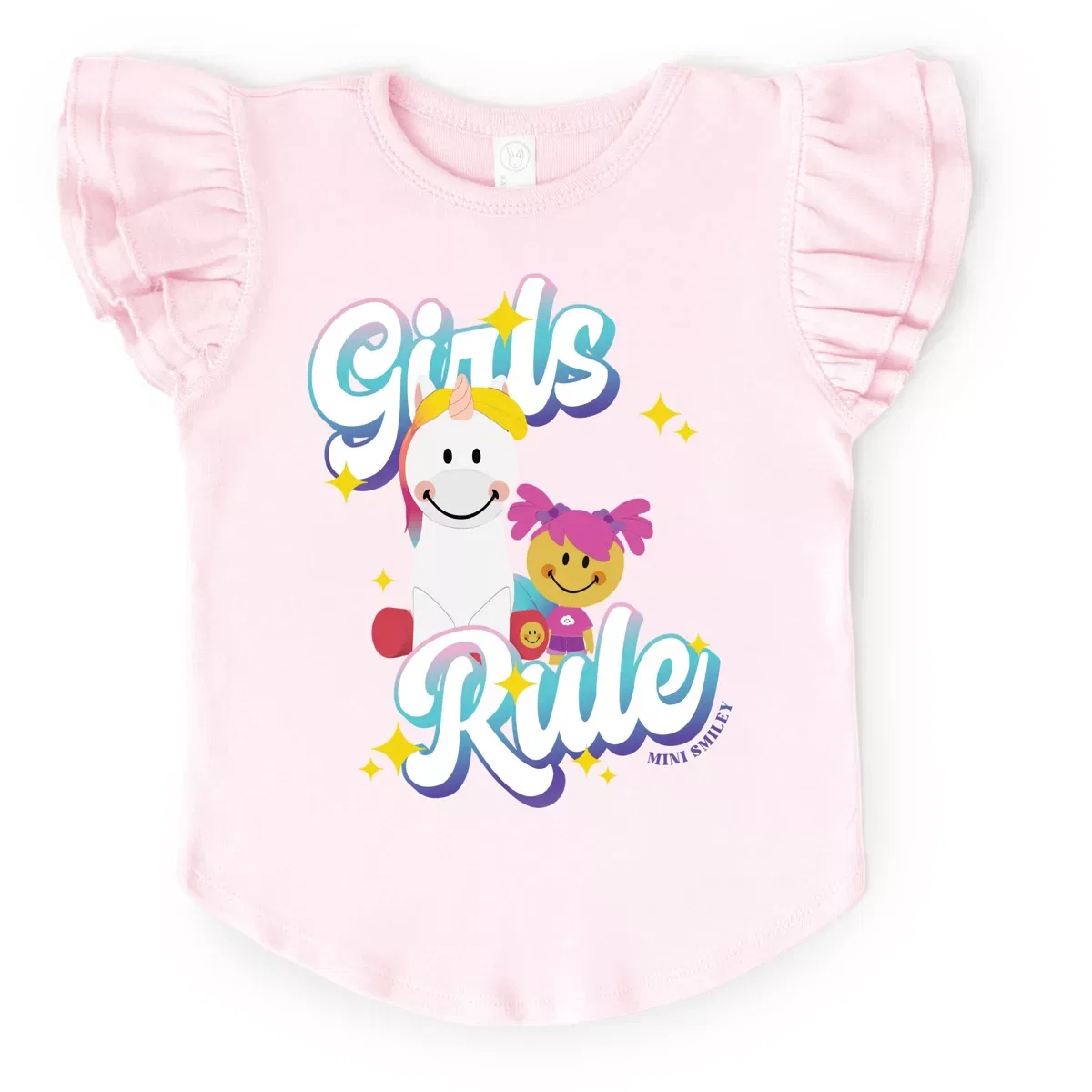 Детское футболка для девочек с принтом Mini Smiley Girls Rule The Juniper Shop, Seafoam