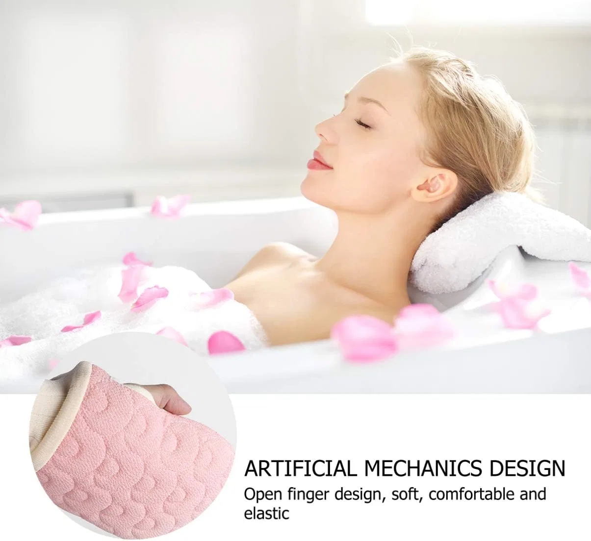 Набор для душа: мочалка, перчатка и полотенце, Minkissy, 60x9x0.5 см, 130 г, Pink — фото 3