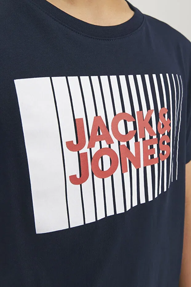 Детская футболка для мальчиков с коротким рукавом Jack & Jones Junior, Navy Blue — фото 3