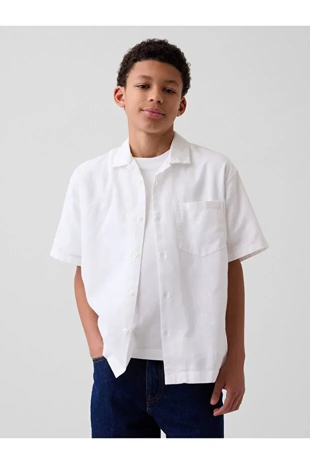 Детская рубашка для мальчиков льняная Gap, White-001