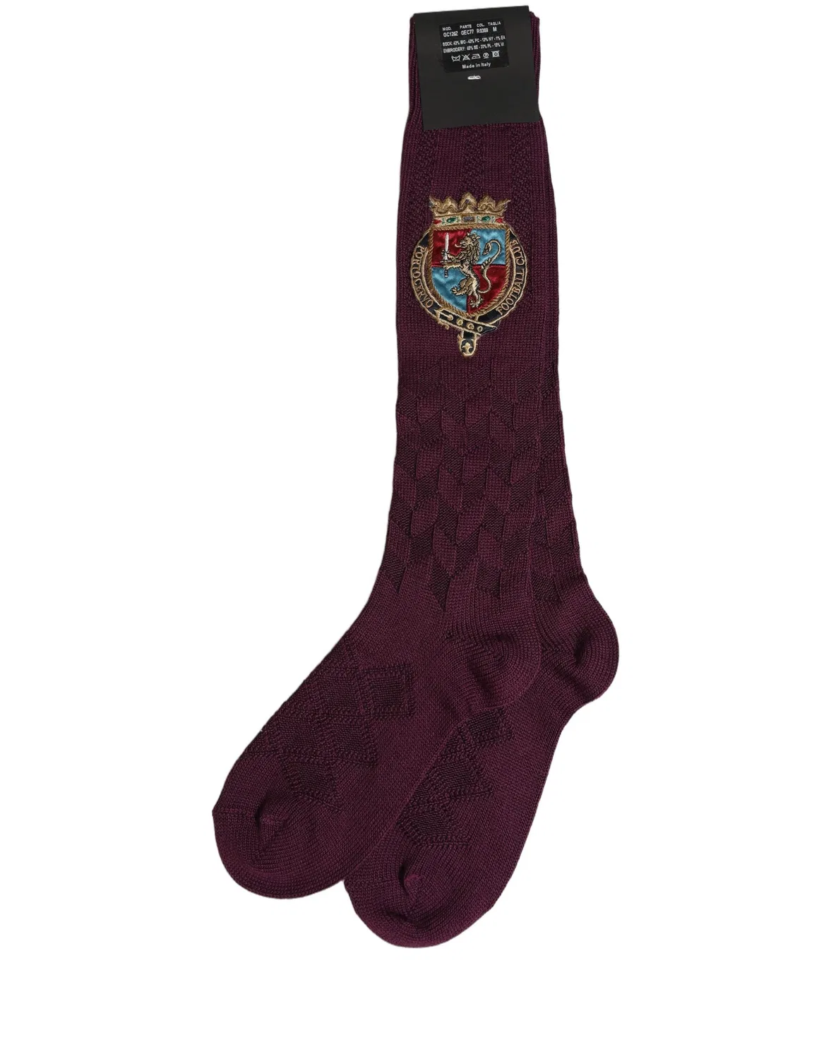 Мужские высокие носки с узором из кос Burgundy Wool Crest Logo Dolce & Gabbana, Burgundy