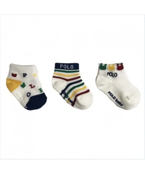 Детские носки короткие 3 пары с принтом POLO BCS, Off White