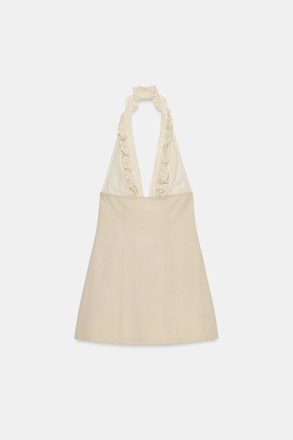 Короткое платье с бретелькой через шею и контрастными оборками. ZARA, Beige — фото 4