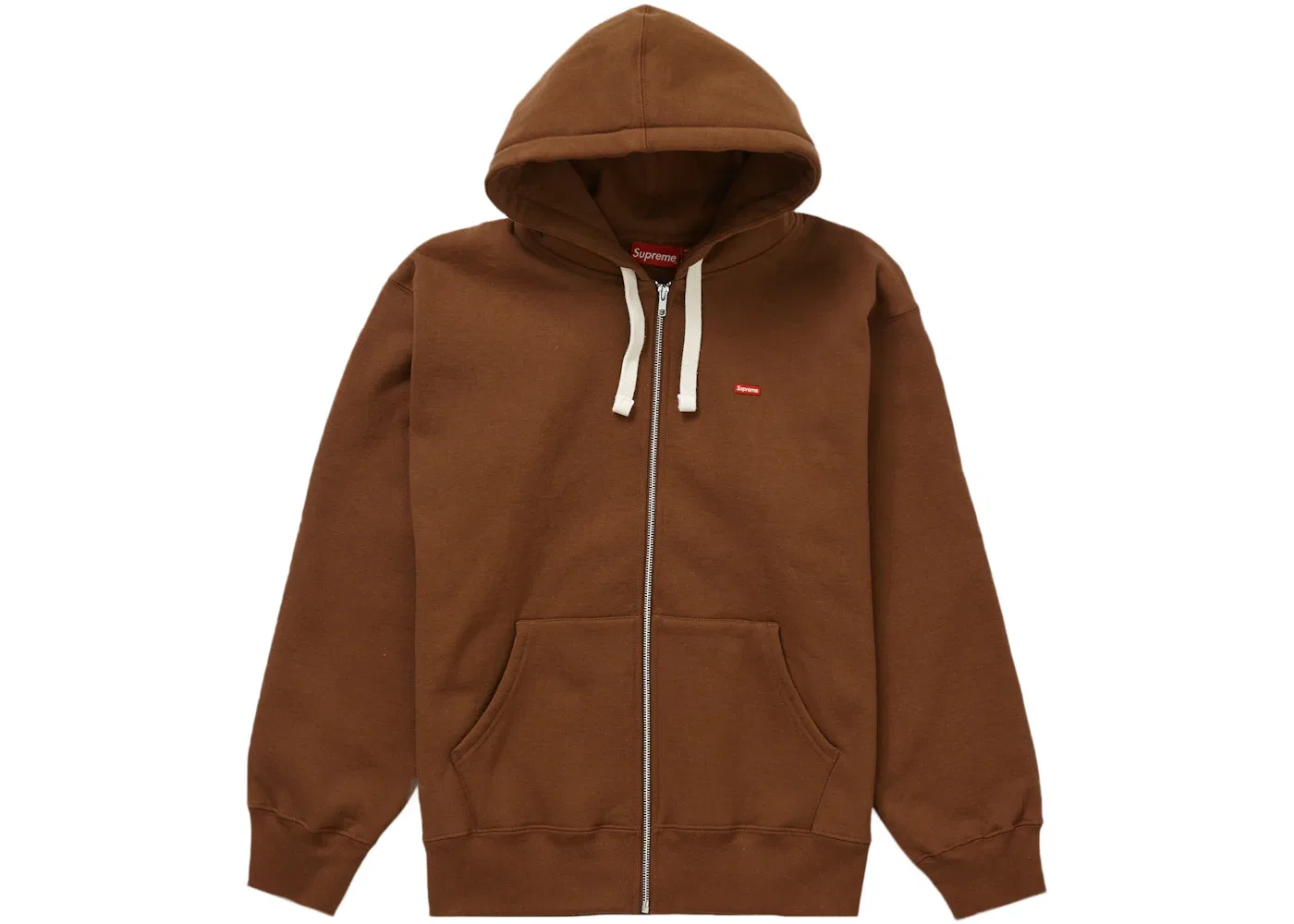 Хлопковое худи с капюшоном и шнурком Supreme Small Box Drawcord Zip Up, коричневый