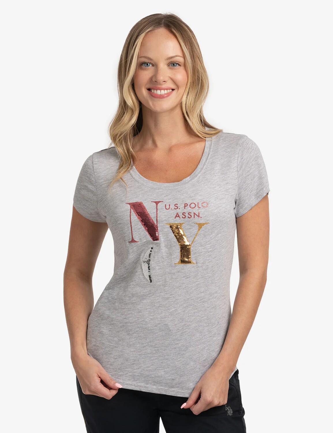 

Футболка U.S. Polo Assn. Nyc Sequins Semi Scoop Jersey, серый