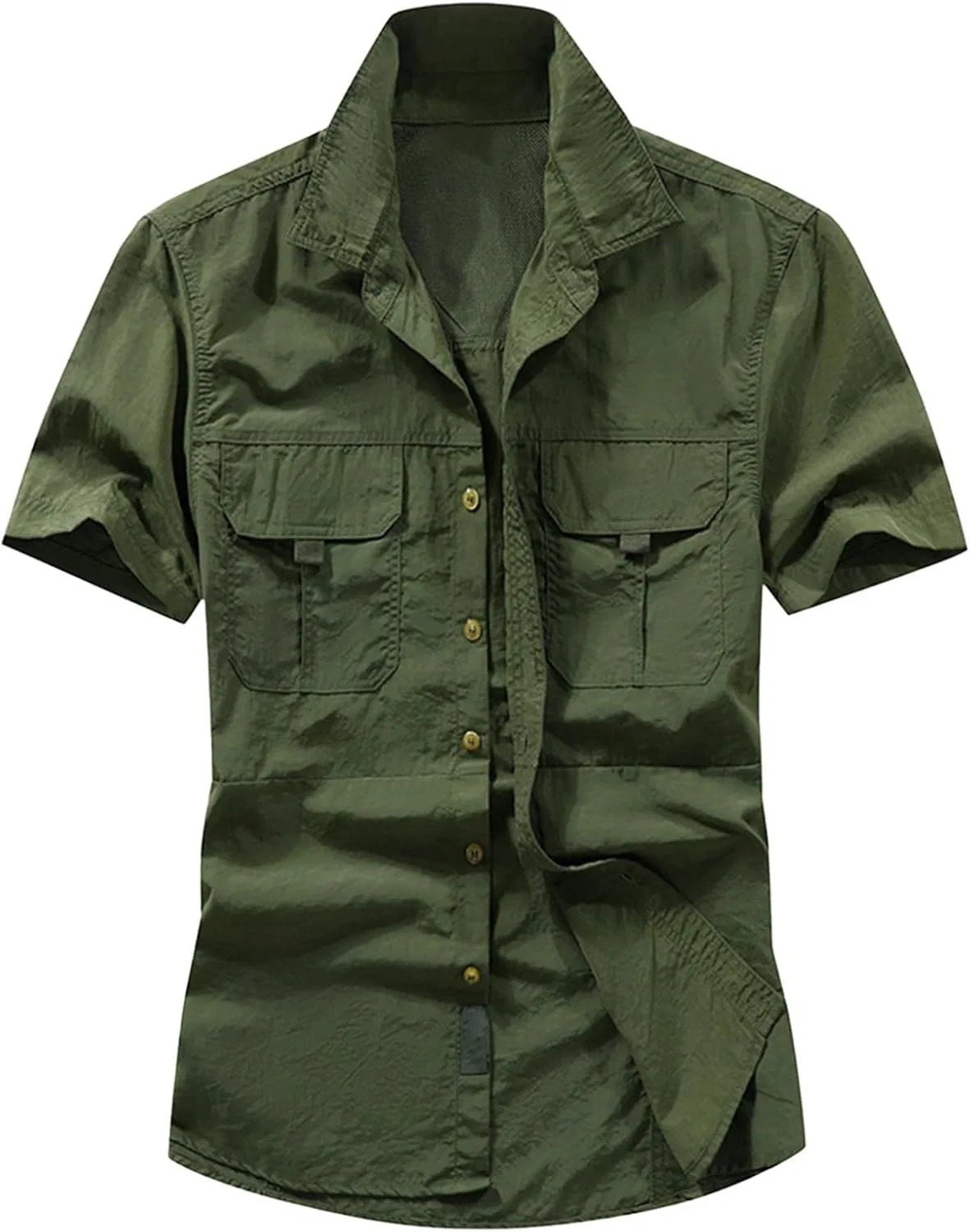 Мужская рубашка с коротким рукавом, с карманами, B- Army Green — фото 4