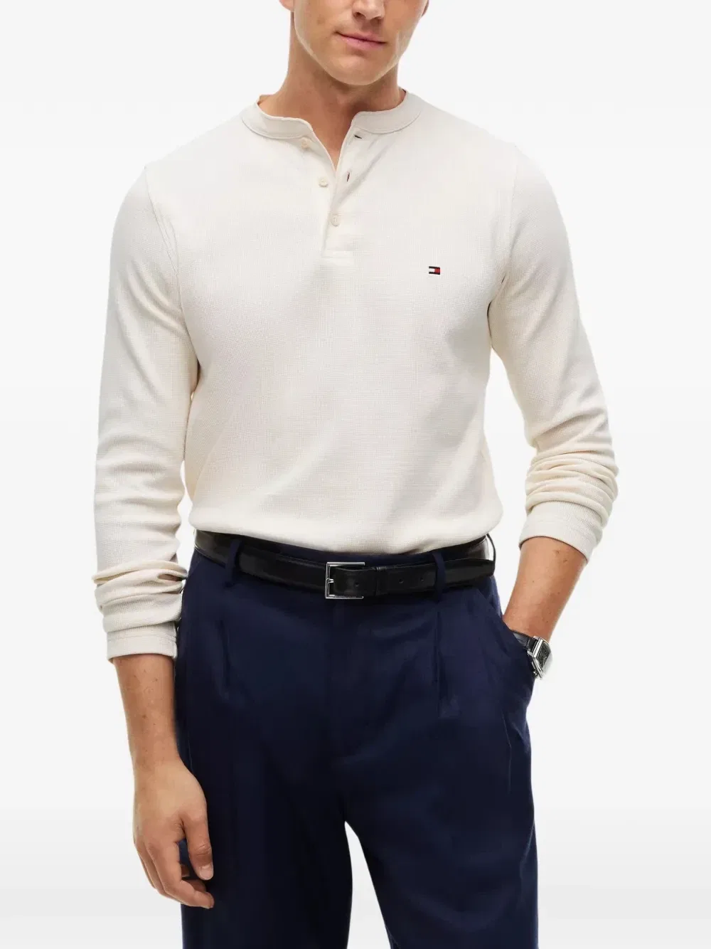 Свитер с вафельной вязкой Хенли Tommy Hilfiger, бежевый — фото 2
