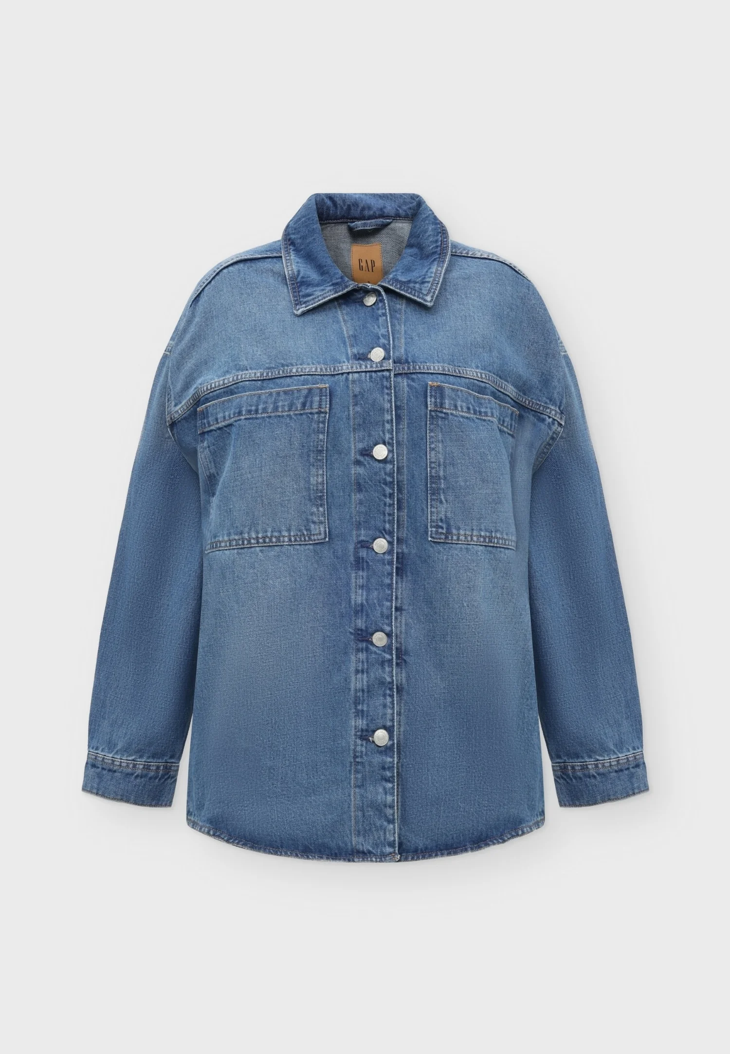 Женская джинсовая куртка GAP DNM Shacket — MED, средне-синий — фото 2