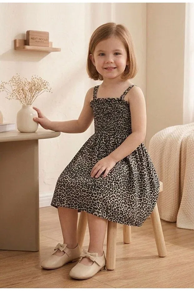 Детское платье для девочек с принтом Leopard Nzm Kids, Multicolor