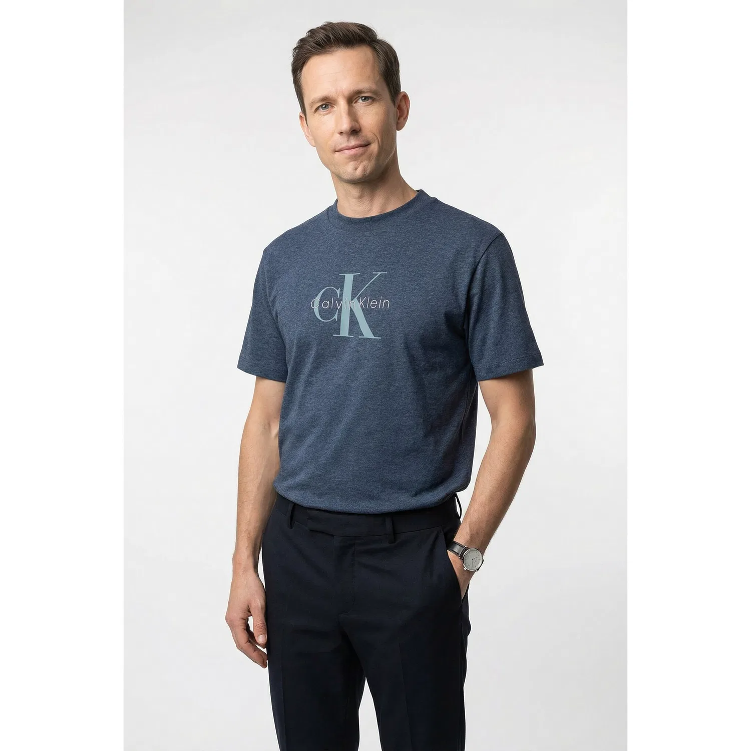 Детская хлопковая футболка с логотипом Calvin Klein Jeans, Nearly Navy Heather