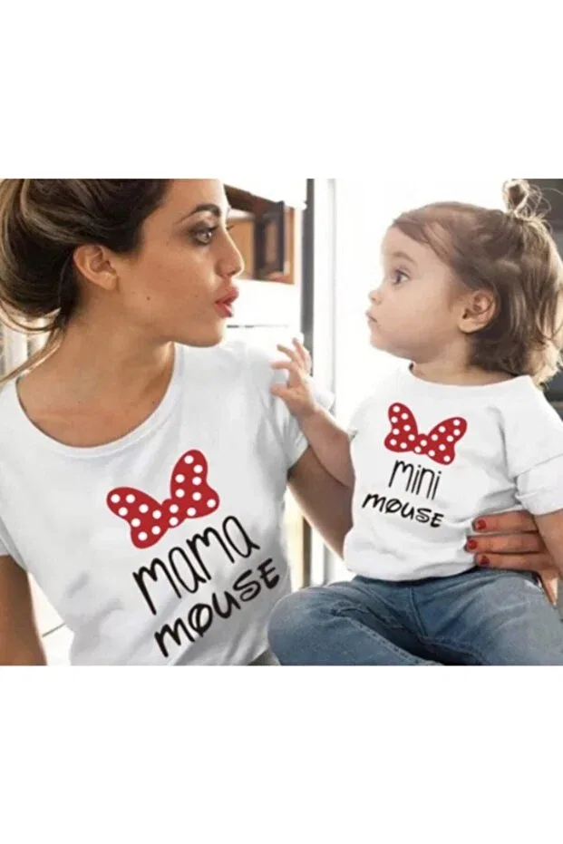 Детская футболка с принтом Mother Daughter Tunay Moda, White