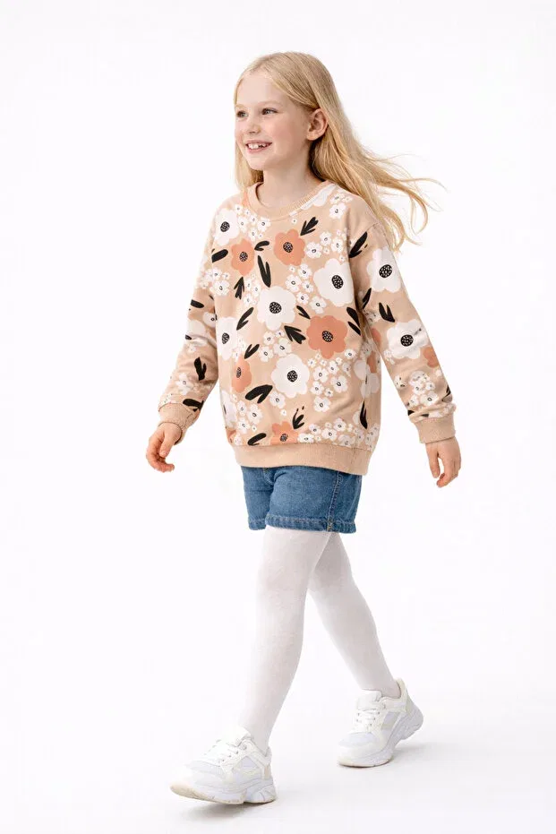Детские свитшот для девочек с принтом oversize Difa Kids, Beige