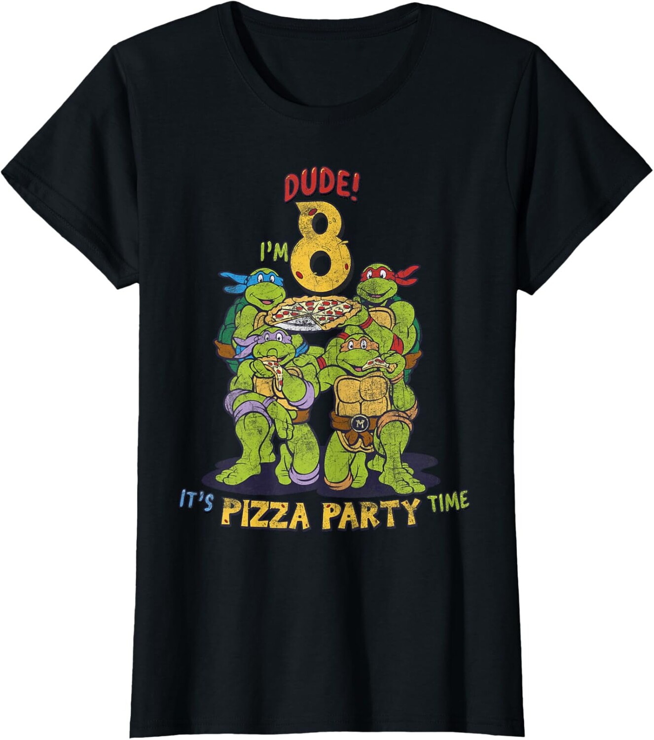 

Женская футболка Teenage Mutant Ninja Turtles I'm 8 Dude Pizza Birthday Party, черный