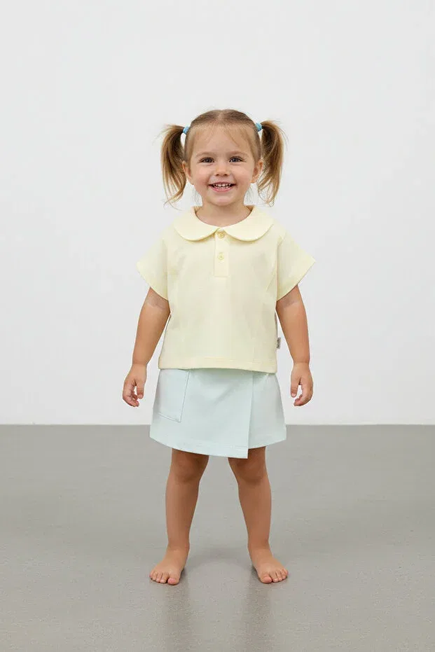 Детский комплект для девочек из футера Pique shorts skirt 2-piece set (colorful moment) Bebetto, Yellow — фото 4